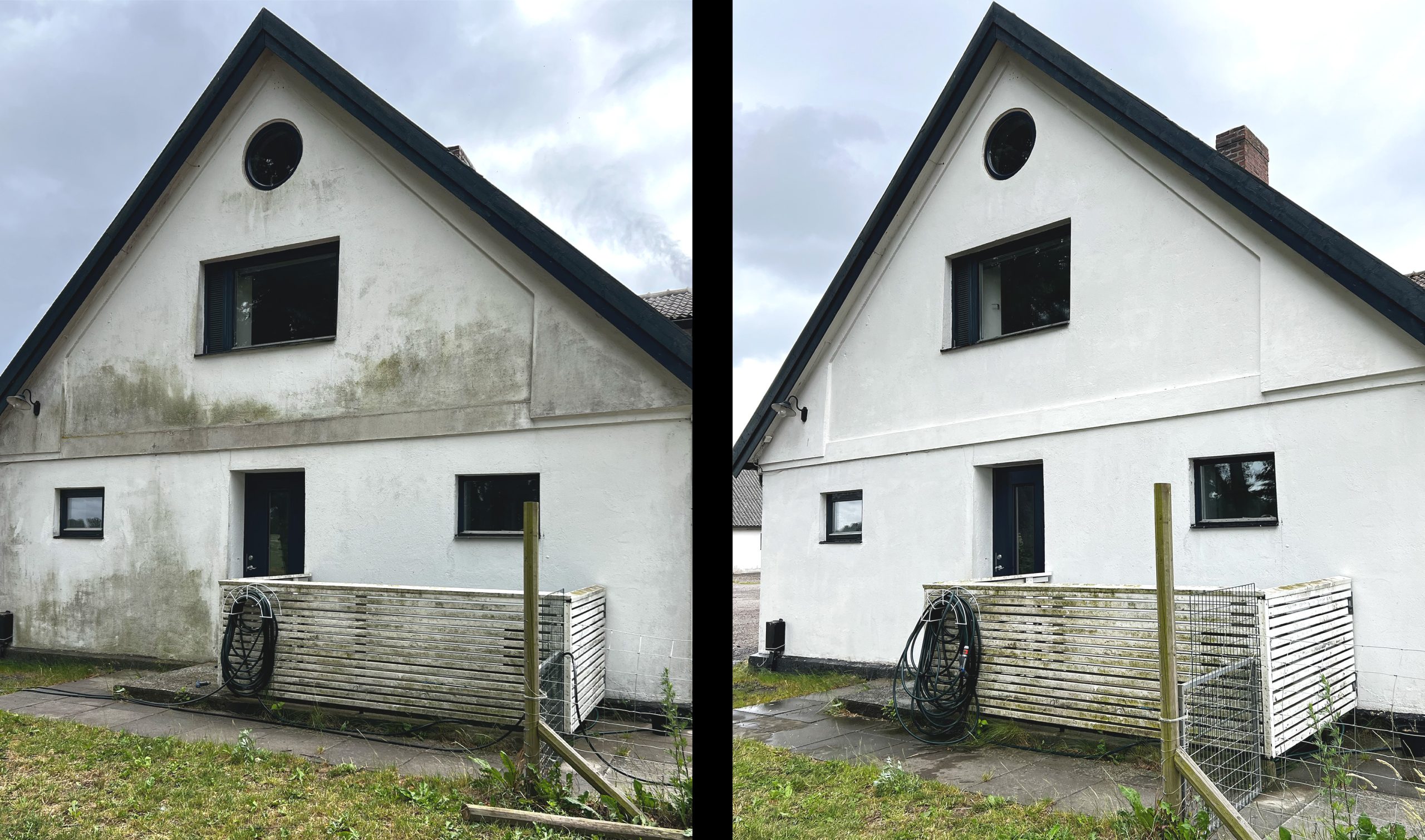 Fasadtvätt i Malmö - före och efter.